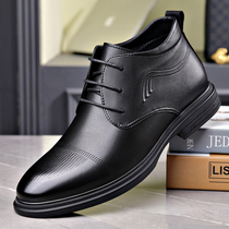 Winter plush business dress leisure mens leather shoes tip tip with warm high-help cotton shoes Leather English boots