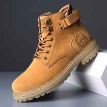 Winter plus leather outdoor leisure male Martin boots warm tie yellow cotton shoes high gang youth wear boots