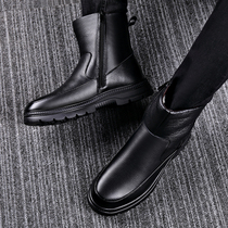 Winter wool fur leisure snow boots thicken head skin high-help cotton shoes men waterproof short cylinder boots black