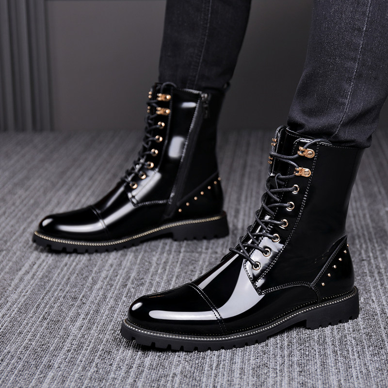 Winter plus velvet leather Martin boots men's shoes British style special forces combat boots warm cotton boots zipper leather boots