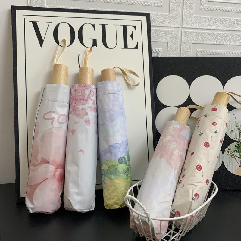 Shaoxing Shangyu Ye Yang Umbrella Factory Manual Black Rubber Sunscreen Umbrella with Cartoon Solid Wood Handle, Sun Umbrella with Uv Protection