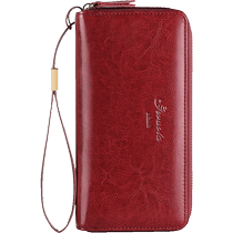 Real leather long money wallet 2024 new lady hands with leather clip card bag integrated large capacity double zipper money clip mobile phone