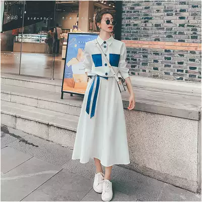 French shirt style dress women 2021 early autumn new women's wear thin temperament design sense small white long skirt