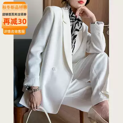 White small suit jacket women's autumn new Korean version of casual thin temperament loose medium and long version of suit women's coat