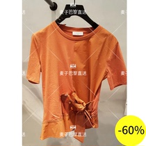 (Wheat) SANDRO 20 spring summer short sleeve round neck bow waist T-shirt * TS00581