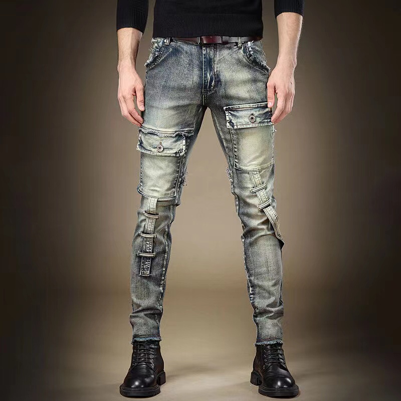 Spring and Autumn American Retro Workwear Jeans for Men, Trendy Slim-Fit Skinny Stretch Korean Style Casual Long Pants Spring and Autumn American Retro Workwear Jeans for Men, Trendy Slim-Fit Skinny Stretch Korean Style Casual Long Pants