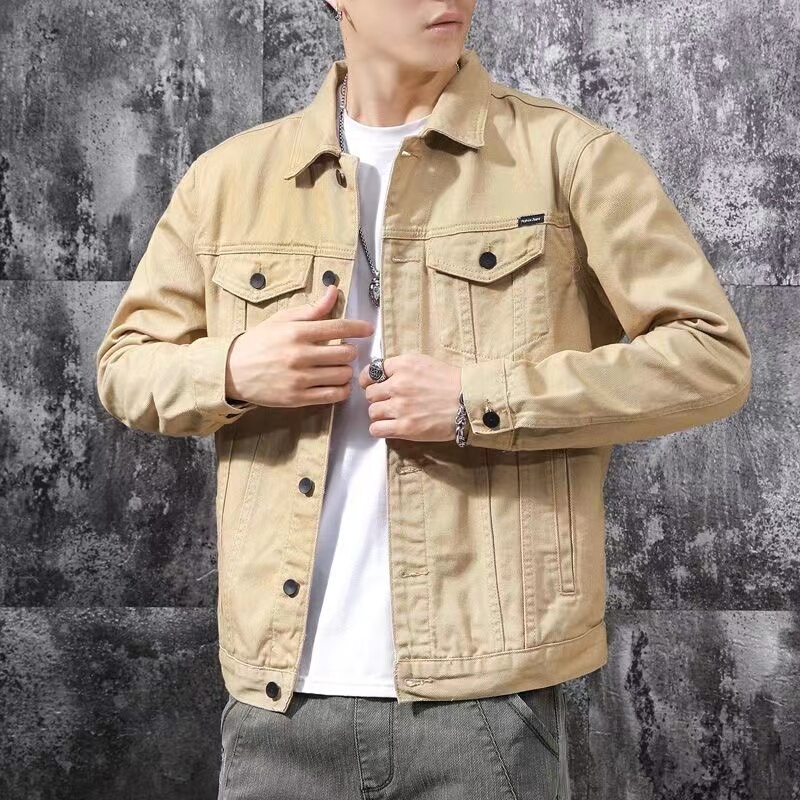 Spring and Autumn Youth Khaki Denim Jacket for Men, Korean Style Trendy and Handsome Workwear Jacket, Trendy Brand Loose and Versatile Top Spring and Autumn Youth Khaki Denim Jacket for Men, Korean Style Trendy and Handsome Workwear Jacket, Trendy Brand Loose and Versatile Top
