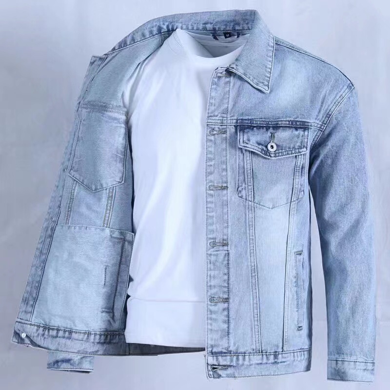 High-End Light-Colored Denim Jacket for Men, Korean Style, Trendy, Loose, Simple, Versatile Workwear Jacket, Men's Spring and Autumn Top