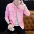 Teen Hàn Quốc phiên bản của quần áo lỗ mùa thu mỏng la đẹp trai áo khoác nam thời trang denim jacket nam giới. 