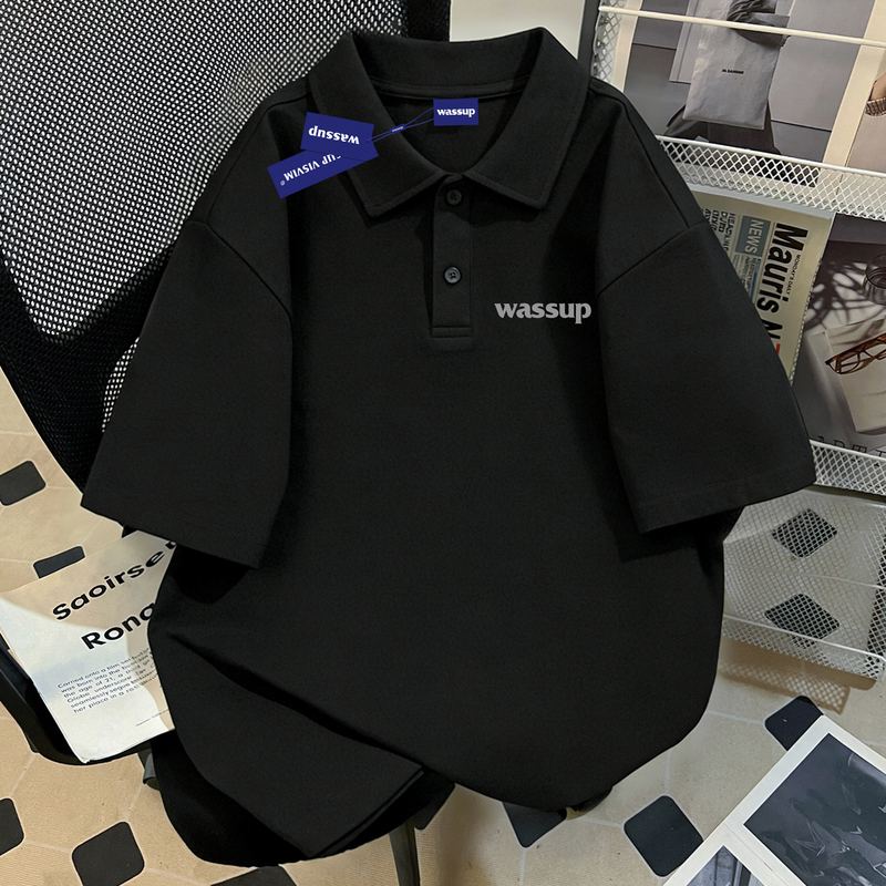 Wassup American Style Trendy Brand Simple Casual Polo Shirt Short-Sleeved T-Shirt Men's Summer Lapel Pure Cotton Men's Top