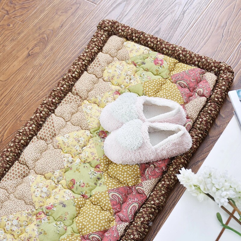 100% cotton Pure cotton French romantic pastoral floral thickened floor mat doormat floor mat Bed edge mat Handmade tatami mat