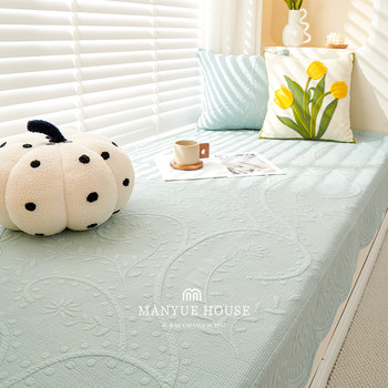 High-end quilted embroidered bay window cushion washed cotton