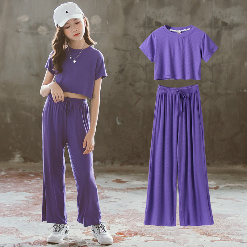 Tide Bala Girl Casual Sports Suit Summer 2021 New CUHK Tong Navel Wide Pants Two Sets