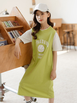 Tide Bala Girl Summer Casual Print Alphabet dress Summer CUHK Tong pure cotton collage short sleeve T-shirt dress