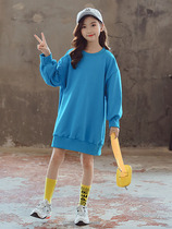 Trend Bala Girl Among the Long Rounded Collar Loose Sweatshirt Autumn Winter 2021 New CUHK Pure Cotton Casual Dress