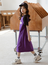 Trend Bala Girl Foreign Air Collage T-shirt dress Summer CUHK Scout with long casual pure cotton one-piece dress