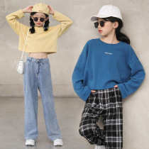 Trend Bala Girl Loose minimalist Wind Short Clothing Suit Autumn Winter New CUHK Childrens Hooded Sweatshirt Two-piece Set