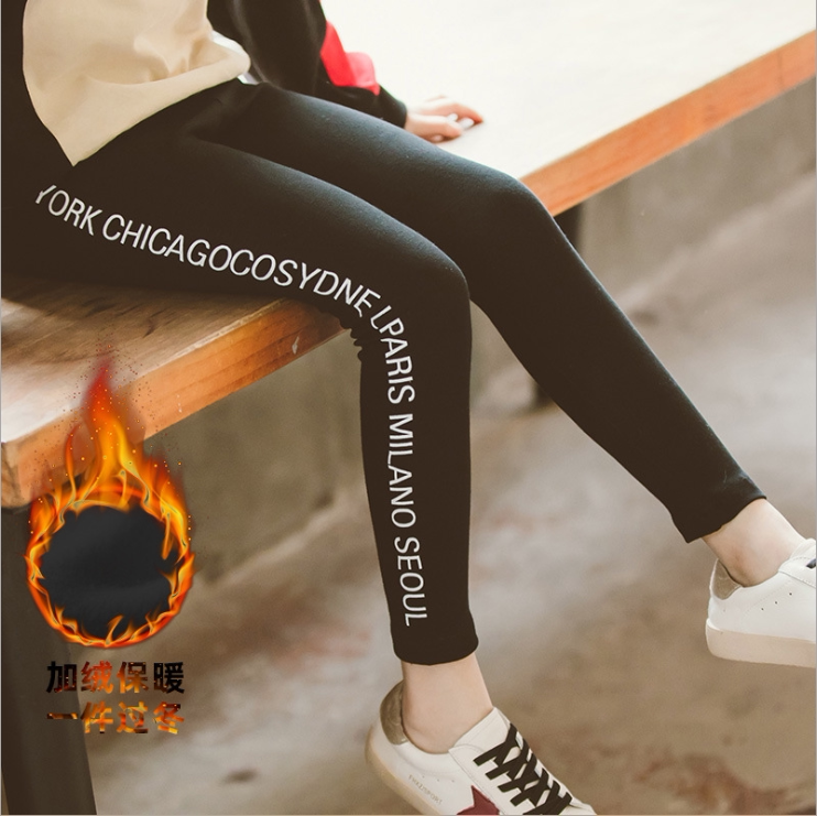 Trendy Barra Girls plus suede Thickened Foreign Wear Pants Autumn Winter 2021 New CUHK Child Elastic Inner lap pants