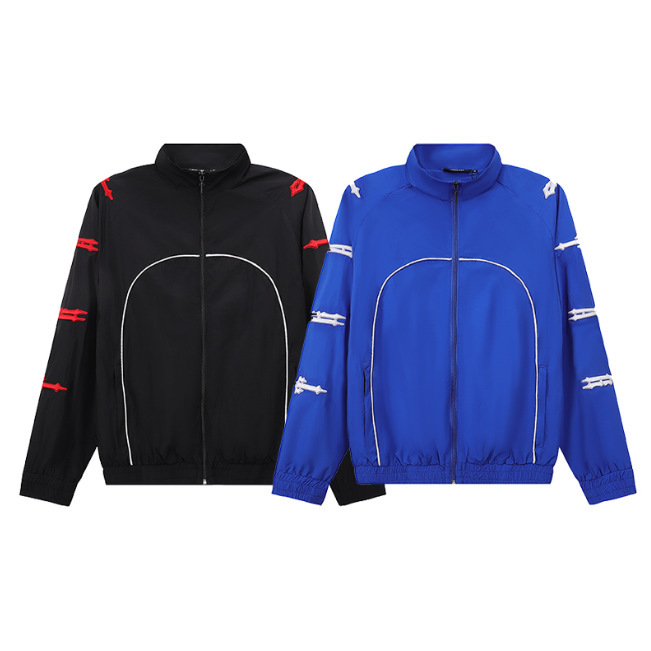 Trapstar Embroidered Letters Logo Stand Collar Zipper Cardigan Jacket Webbing Thin High Street Casual Jacket for Men Trapstar Embroidered Letters Logo Stand Collar Zipper Cardigan Jacket Webbing Thin High Street Casual Jacket for Men