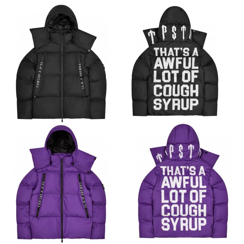 Autumn and Winter Trapstar Classic Letter Print Thickened Cotton Jacket with Detachable Hood, Trendy for Men and Women