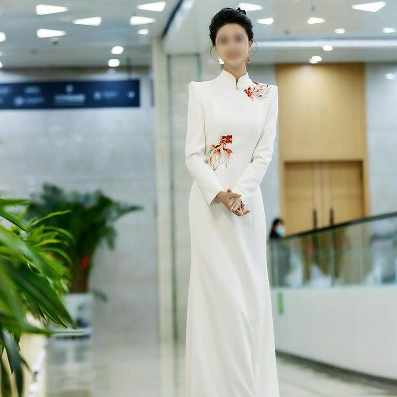 Высококлассное вечернее платье cheongsam для ведущего, белая народная песня, сольный вокальный тест, новое платье для банкета на день рождения в китайском стиле