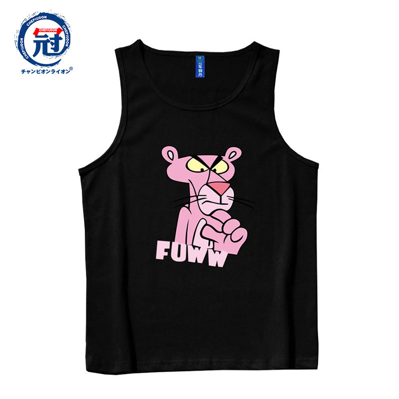 Champion Lion Dan beo màu hồng in vest sinh viên thủy triều nam và nữ cá tính thể thao mùa hè lỏng lớn đang tay t-shirt