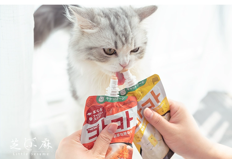 小 麻 酱 Nhật Bản Hell Kitchen Cat Sauce Wet Food Food Thực phẩm tươi tuyệt vời Gói Cat Cat Bánh kem Mèo ăn vặt - Đồ ăn nhẹ cho mèo