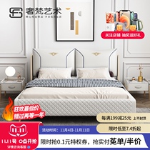 Light luxury bed ins network red bed 1 8 meters zhen leather bed double master bedroom white bed soft Villa post-marital bed
