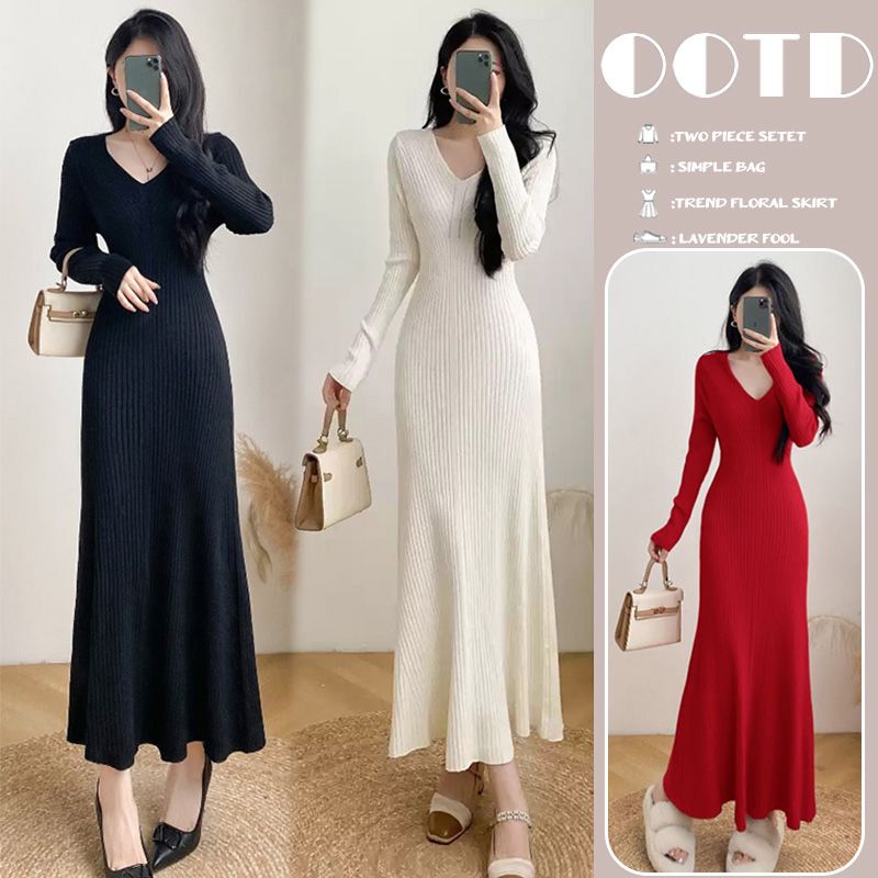 Maternity Dress 206 Autumn and Winter New Style Gentle Style V-Neck Knitted Dress for Pregnant Moms, Elegant Slim-Fit Waist-Cinching Fishtail Long Dress Maternity Dress 206 Autumn and Winter New Style Gentle Style V-Neck Knitted Dress for Pregnant Moms, Elegant Slim-Fit Waist-Cinching Fishtail Long Dress