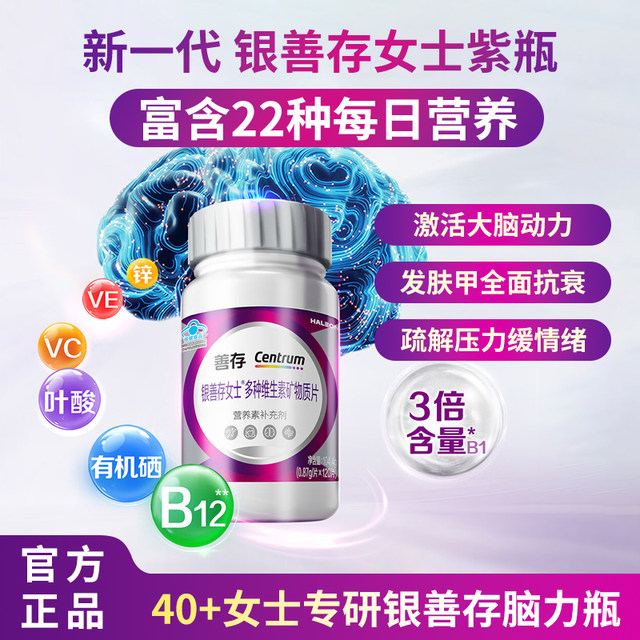 Centrum Women's Multivitamin Tablets with Minerals, Vitamin B Complex, Niacinamide, Vitamin E, Silver Centrum Brain Power Bottle Genuine Product