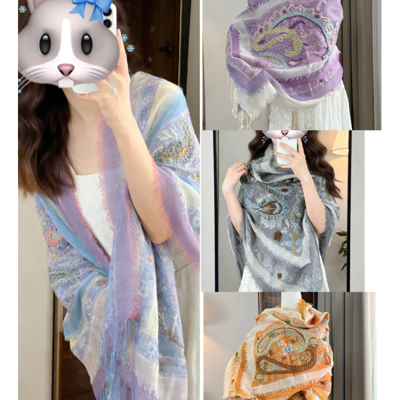 India Nepal Three-Layer Yarn Handmade Three-Dimensional Crochet Embroidery Scarf Shawl Scarf All-Season Scarf 2026 New Model