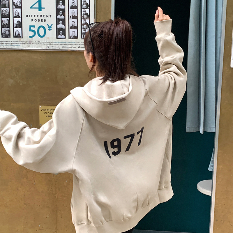 Fog Cardigan Hoodie Main Line Number 1977 Flocked Youthful Casual American High Street Loose Autumn and Winter Jacket for Men