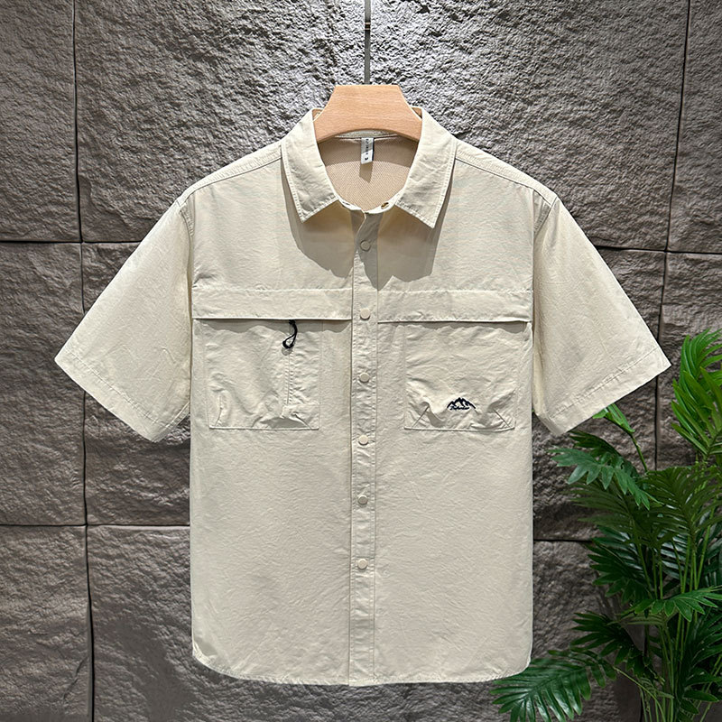 Retro Japanese Workwear Short-Sleeved Shirt Men's American Heavyweight Trendy Brand Summer Outdoor Loose Half-Sleeved Pointed Collar Shirt Retro Japanese Workwear Short-Sleeved Shirt Men's American Heavyweight Trendy Brand Summer Outdoor Loose Half-Sleeved Pointed Collar Shirt