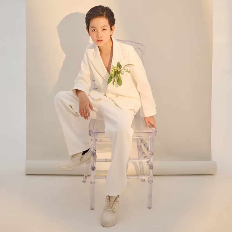 Boy's Formal Wear Piano Performance White Suit Set Stage Catwalk Children's Model Suit Host Boy