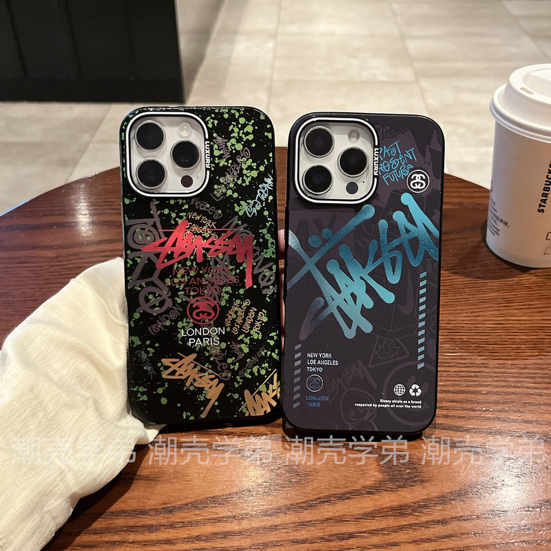 European and American Trendy Brand Stussy Suitable for Apple 16Promax Mobile Phone Case iPhone 15 New Style 14 Stylish Niche Classy 13 All-Inclusive Frosted Anti-Fall 12 Fashionable Men's and Women's 11 Protective Cover