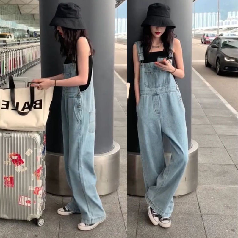Hyuna-Style Denim Overalls for Women, Korean Version, Loose Fit, 2026 Spring and Autumn New Style, Internet Celebrity, Age-Reducing, Slimming, Straight-Leg Wide-Leg Pants