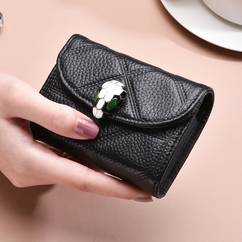 2021 new serpent genuine leather female type card bag small sleeve card clamping large capacity multi-clamping document card bag tide