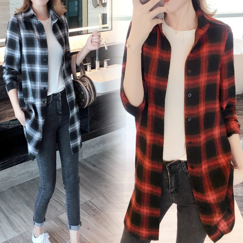 Hong Kong Tide Spring and Autumn New large-code shirt woman fat mm loose plate tops leisure open-fork shirt coat tide