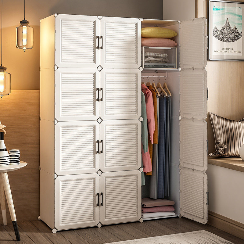 Simple wardrobe household bedroom assembly plastic free installation sturdy storage rental room cloth wardrobe storage cabinet