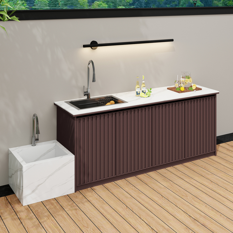 Outdoor All-Aluminum Alloy Washbasin Integrated Cabinet with Countertop, Rock Slab Villa Garden Pool Basin, Storage Cabinet, Sink