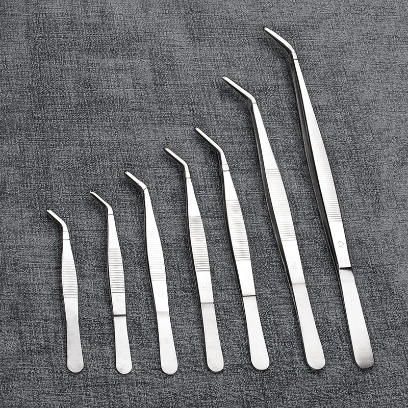 Stainless steel round head thickened plus hard dressing long tweezers lengthened with teeth anti-slip big tweezers tool Long Extra Large