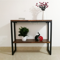 American Retro Solid Wood Genguan Table Leaning Against Wall Narrow Table Province Space Microwave Oven Dining Side Cabinet Living Room Containing Shelf