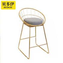 Nordic Hollowed-out Bar Bench Brief Iron Art Metal Home Bar Cafe Cafe Golden Backrest Wire High Foot Stool