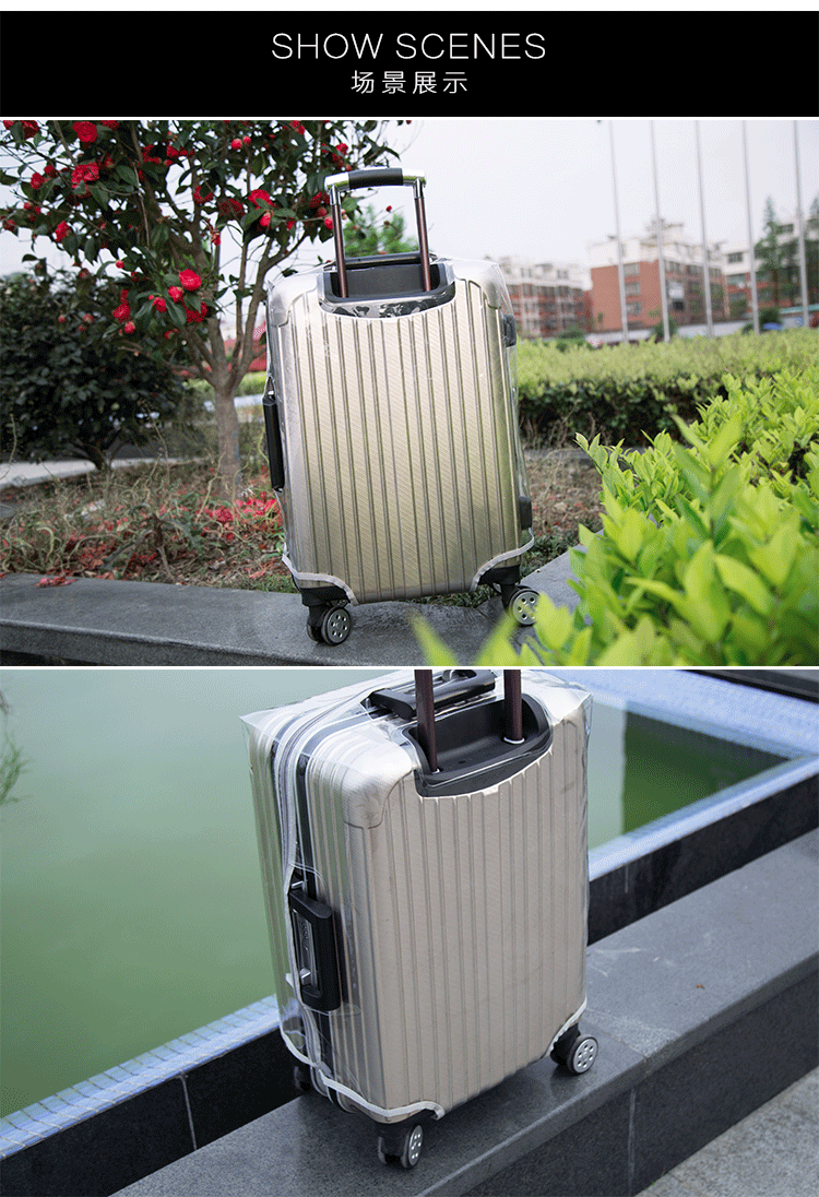 Vỏ vali PVC dày tay áo trường hợp xe đẩy trong suốt mà không thể tháo rời nắp hộp vali vải cao cấp
