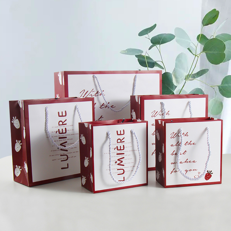 Korean Version Little Fresh Strawberry English Gift Bag Delivery Package Shopping Paper Bag accompanied by Handmaid's handbag