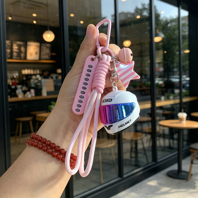 Luminous Helmet Creative Keychain, Three-Dimensional Full-Face Helmet Model Pendant, Small Gift, Car Keychain, Bag Pendant