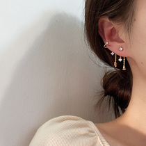 ] Asymmetrical Korean earrings women super fairy quality wild zircon snowflake bells tassel stud earrings earrings new