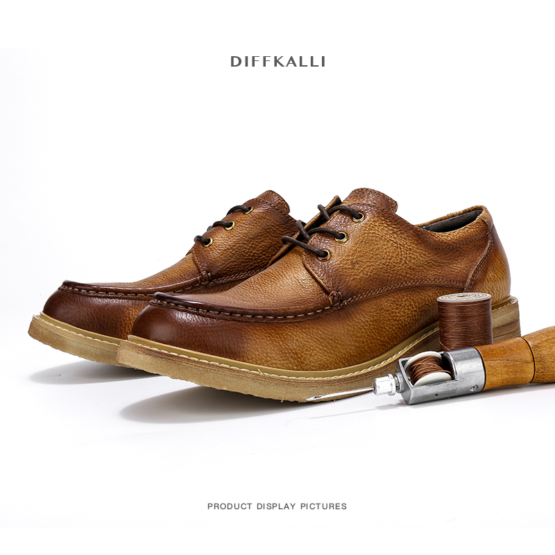 Casual leather shoes men's high-end leather all-match new retro thick soft sole with high and low help big head tooling shoes men