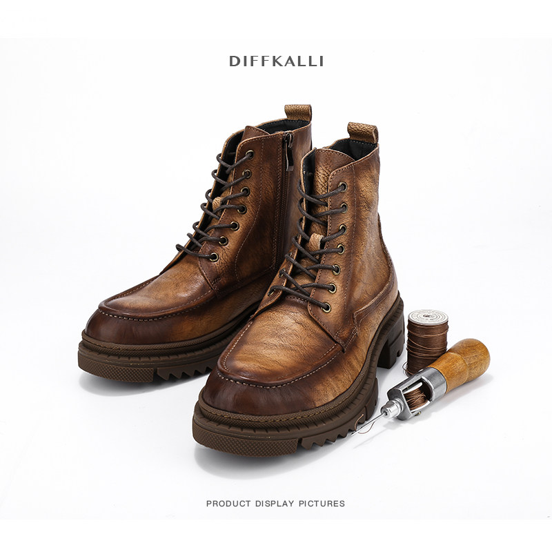 Martin boots men's mid-high top leather shoes retro men's shoes 2022 new trendy thick-soled autumn tooling motorcycle boots