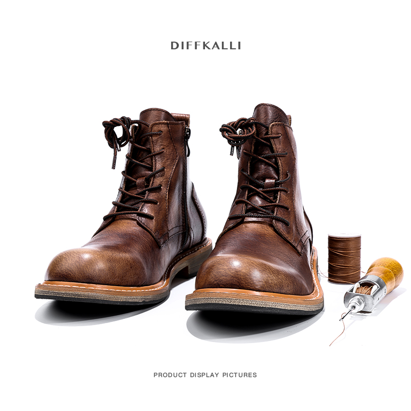 Martin Boots Men Autumn Winter EnglishLeather Heating Solid Heat Solid Increased Cow Boots High Boots